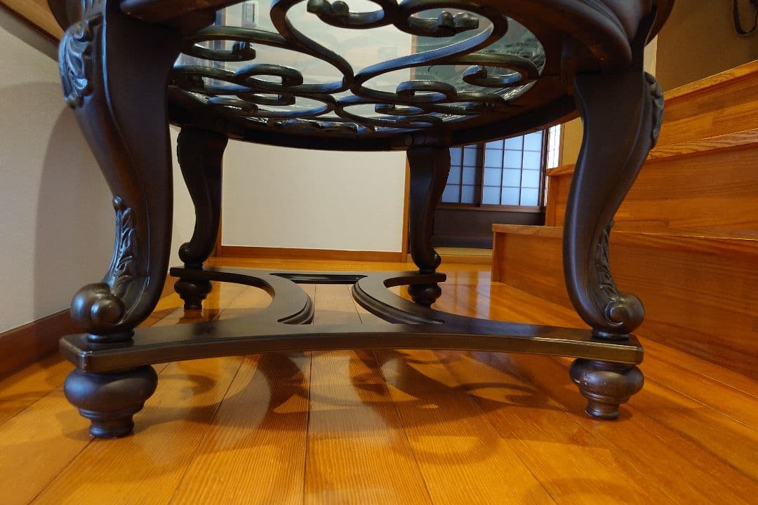 オーバル型木製テーブル アイアンワーク