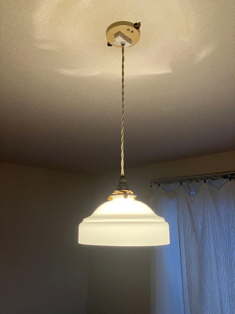 ランプシェード　電気シェード　乳白色　民藝　骨董　天井照明　ペンダントライト