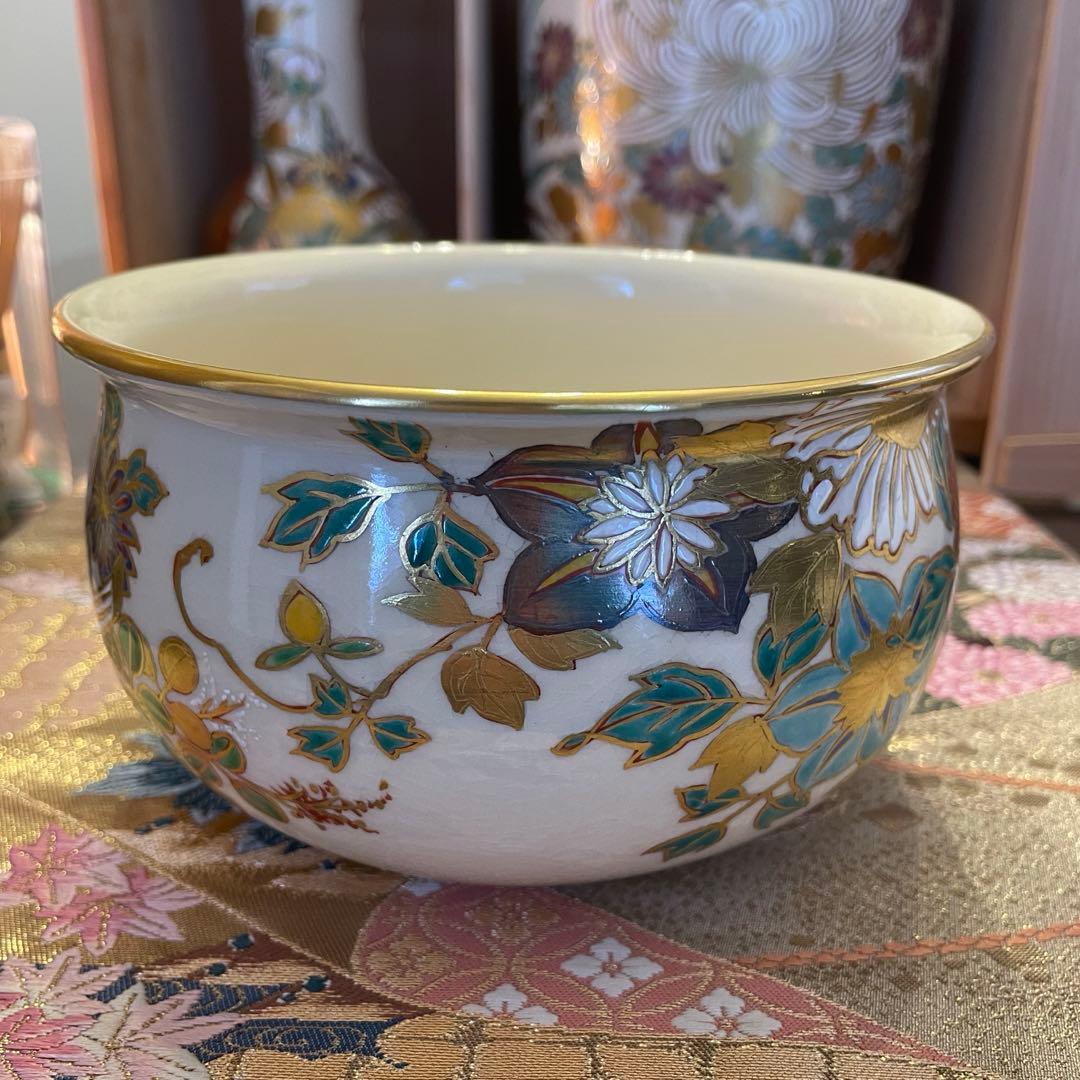 新品　豪華　京焼　仁清写　通次崇山造　色絵金彩　牡丹模様　皆具　茶道具