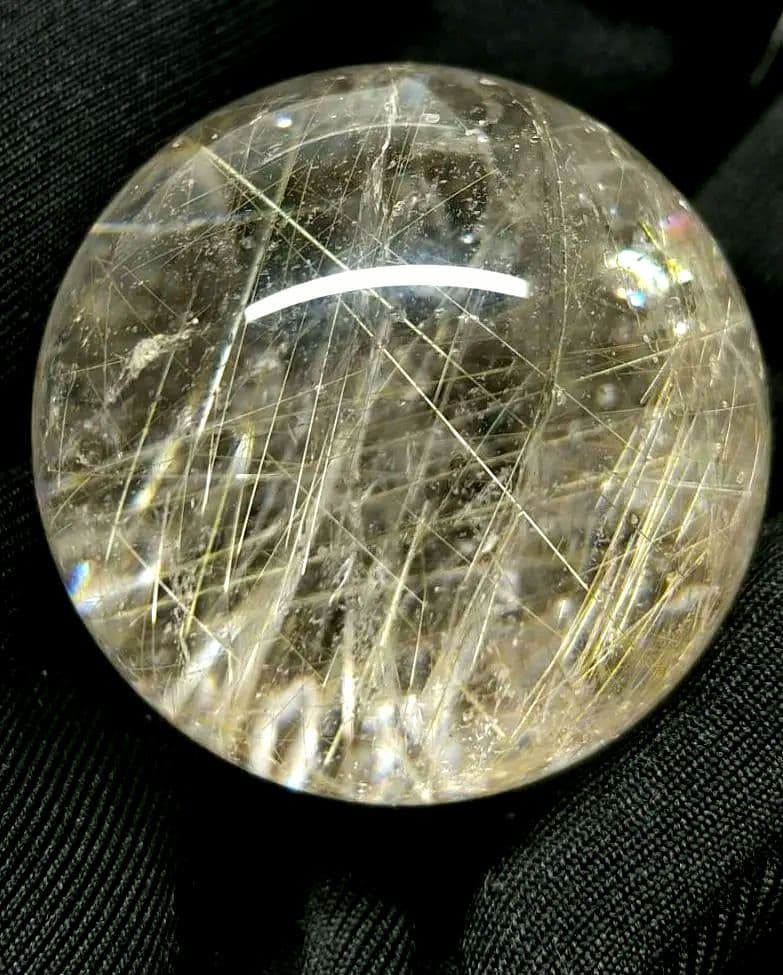 超希少　レインボー入り　ルチルクォーツ　スフィア　丸玉　天然石