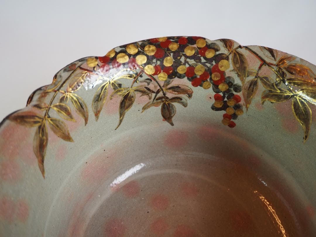 8代吉向十三軒造『南天絵菓子鉢』（共箱）