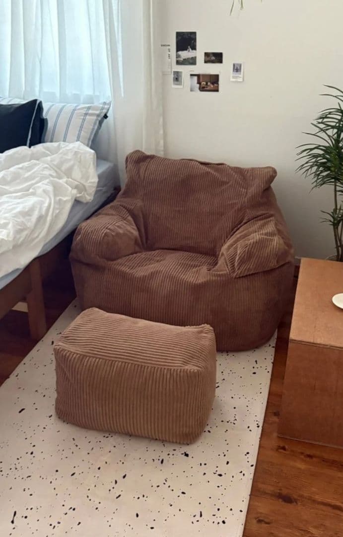 LOOSY 1人掛け ソファ ビーズクッション　オットマン付き ブラウン