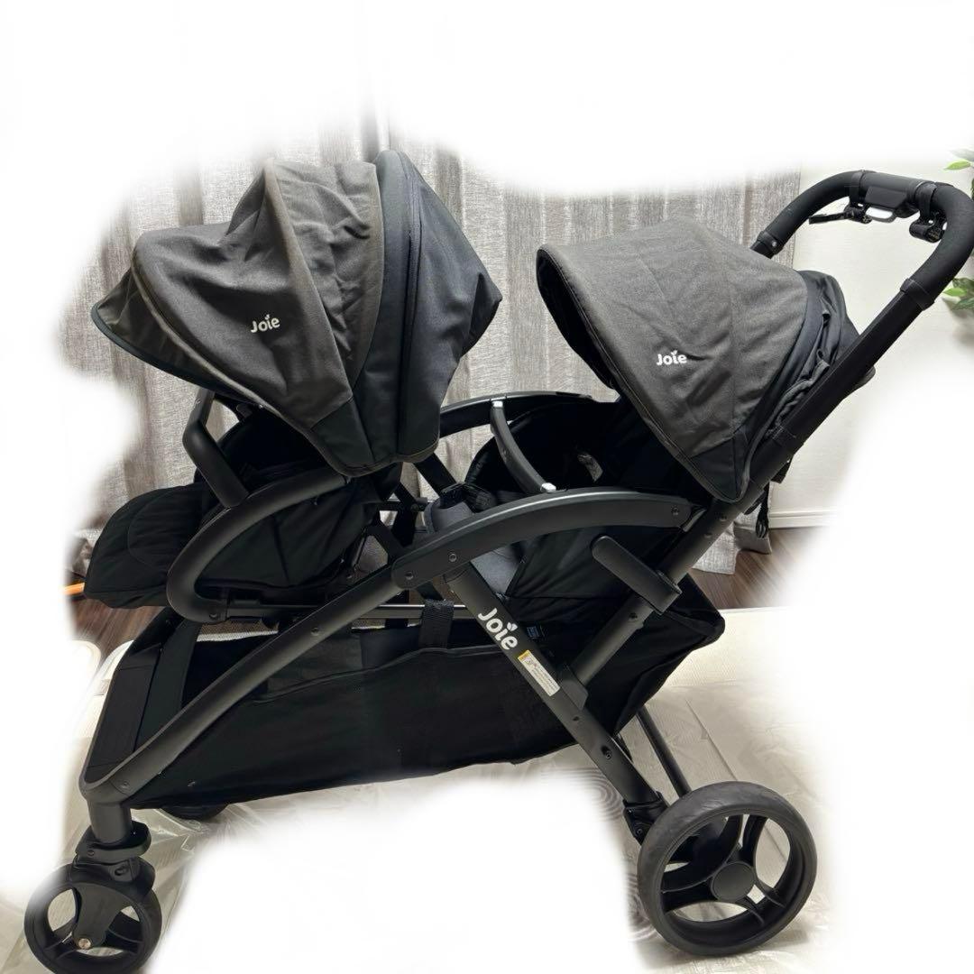 【美品】2人乗りベビーカー　joie エヴァライトデゥオ　レインカバー付