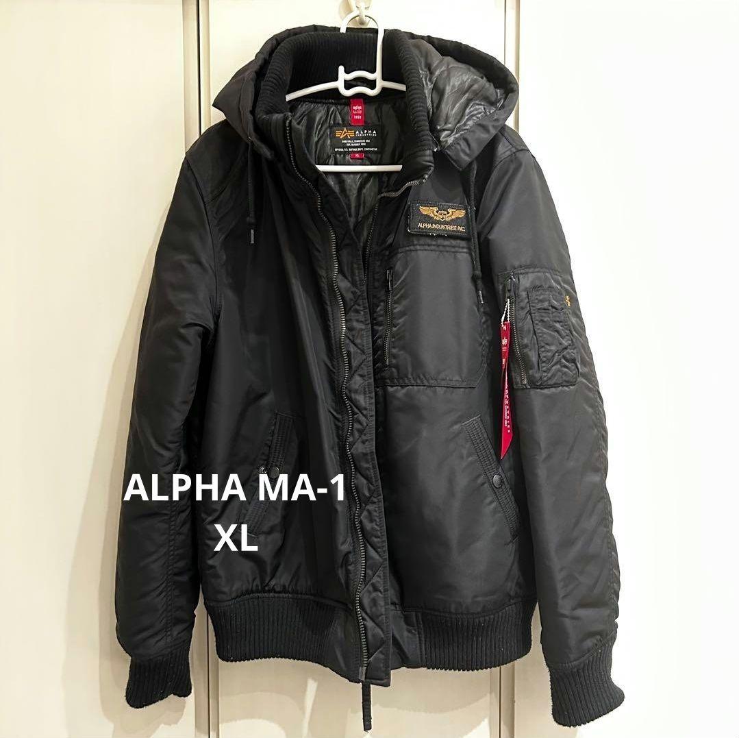 ALPHA MA-1スタイル 黒ジャケット フード付き XL