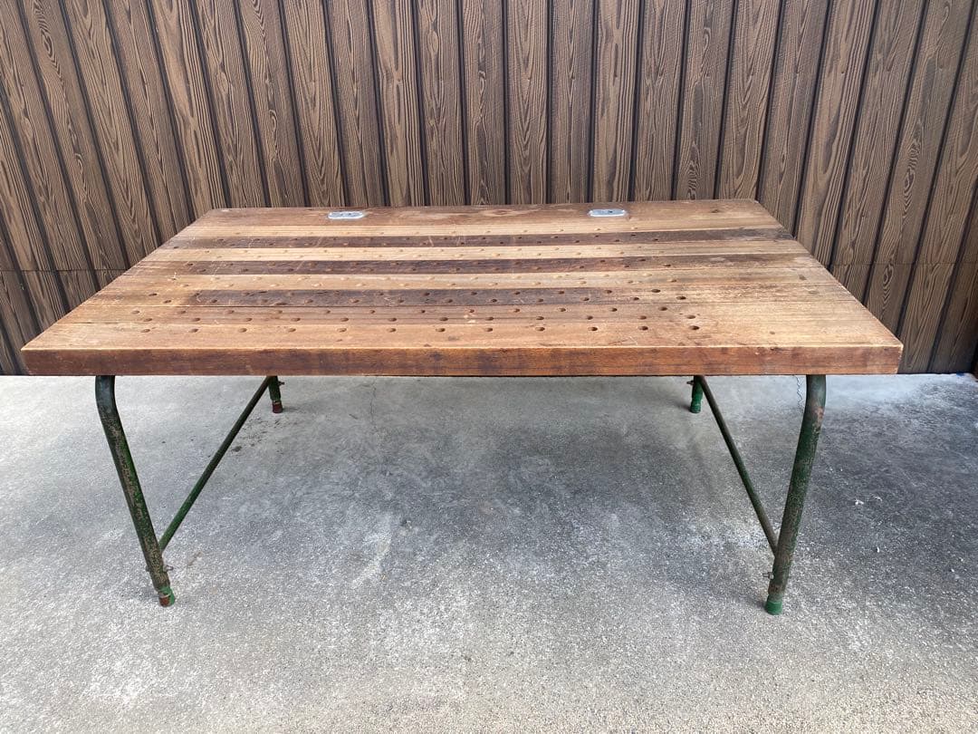 ワークテーブル　ローテーブル　アイアンウッド　鉄脚　作業台　ヴィンテージ