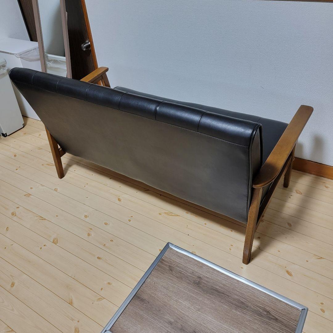 ソファー 幅128cm 二人掛け 2人用 レザー調 ひじ掛け 木製 合成皮革