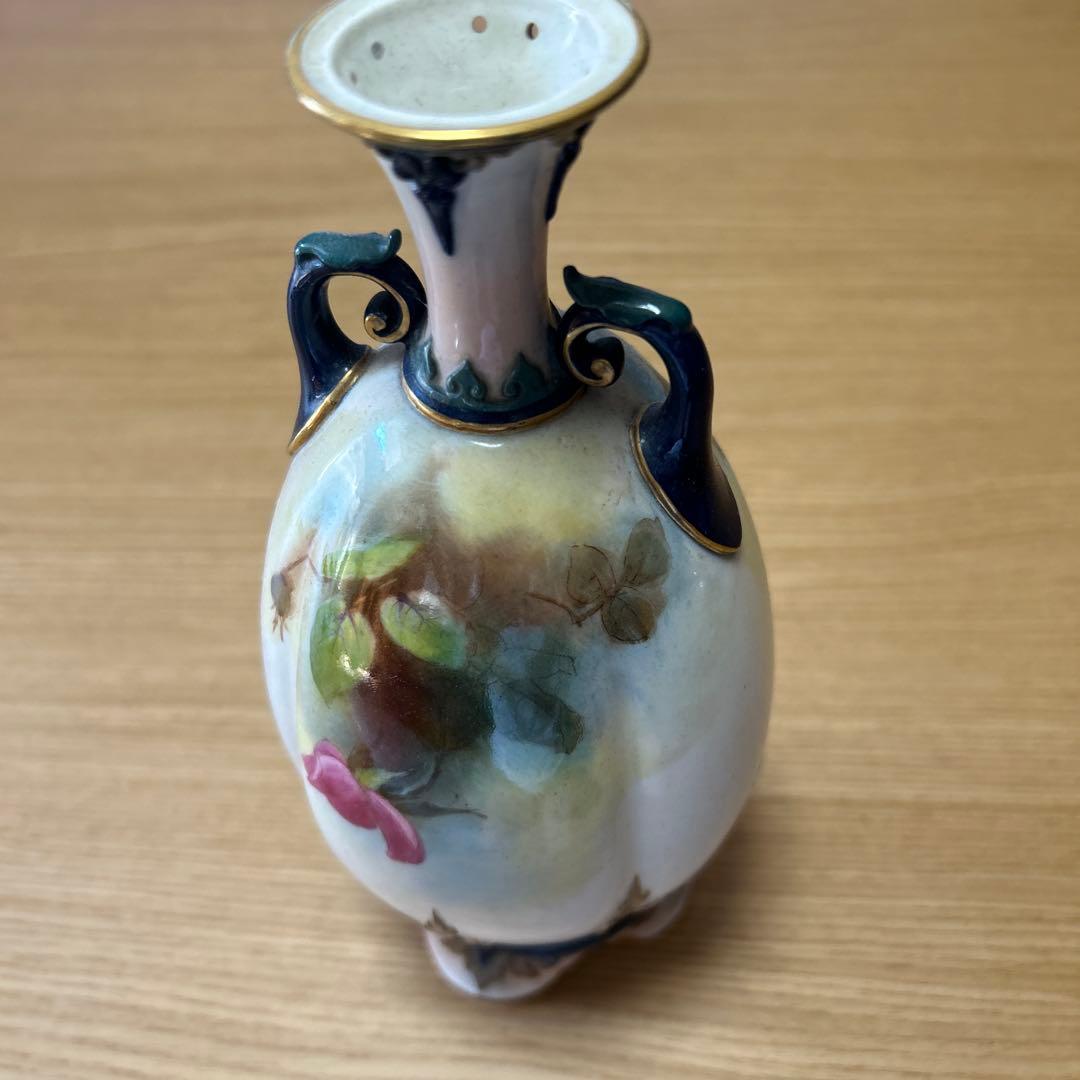  Worcester 花柄陶器製花瓶 持ち手付き