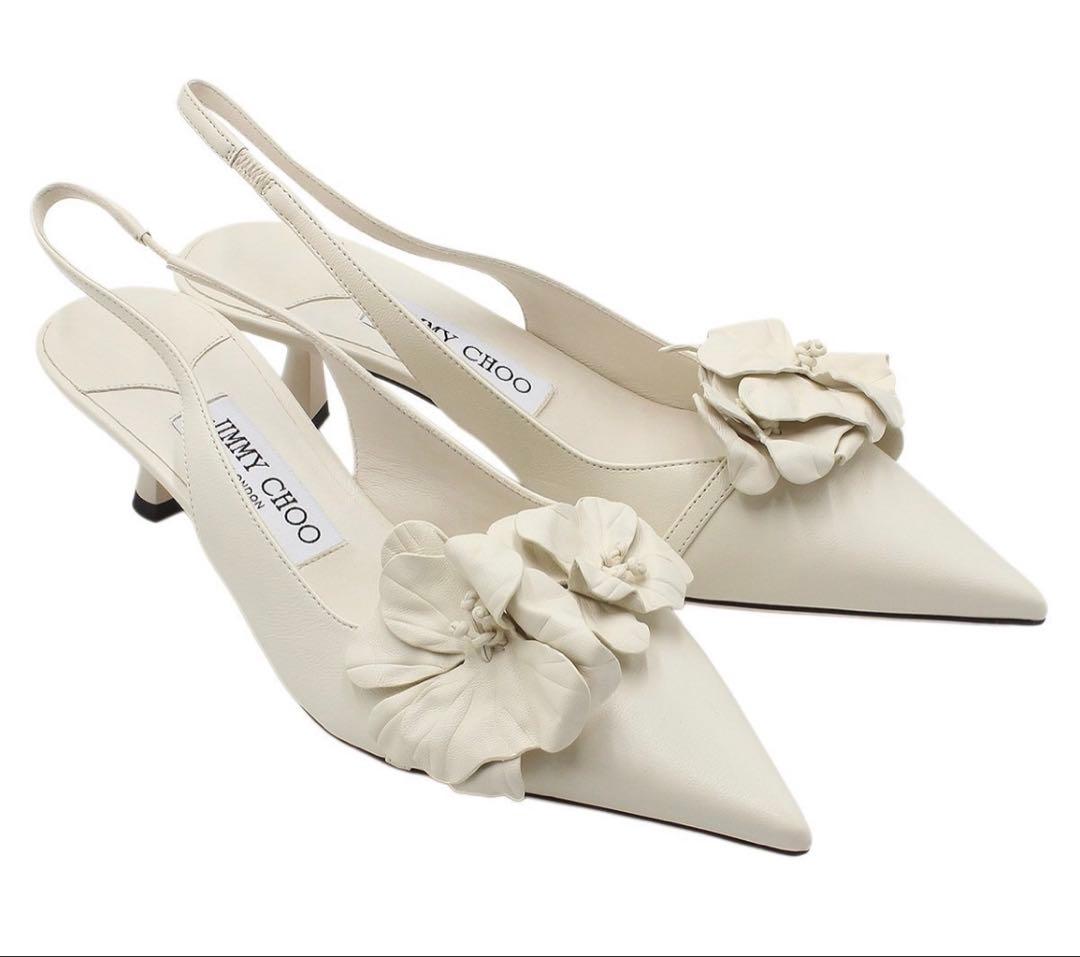 S2088 未使用 ジミーチュウ Amita フラワー レザー パンプス