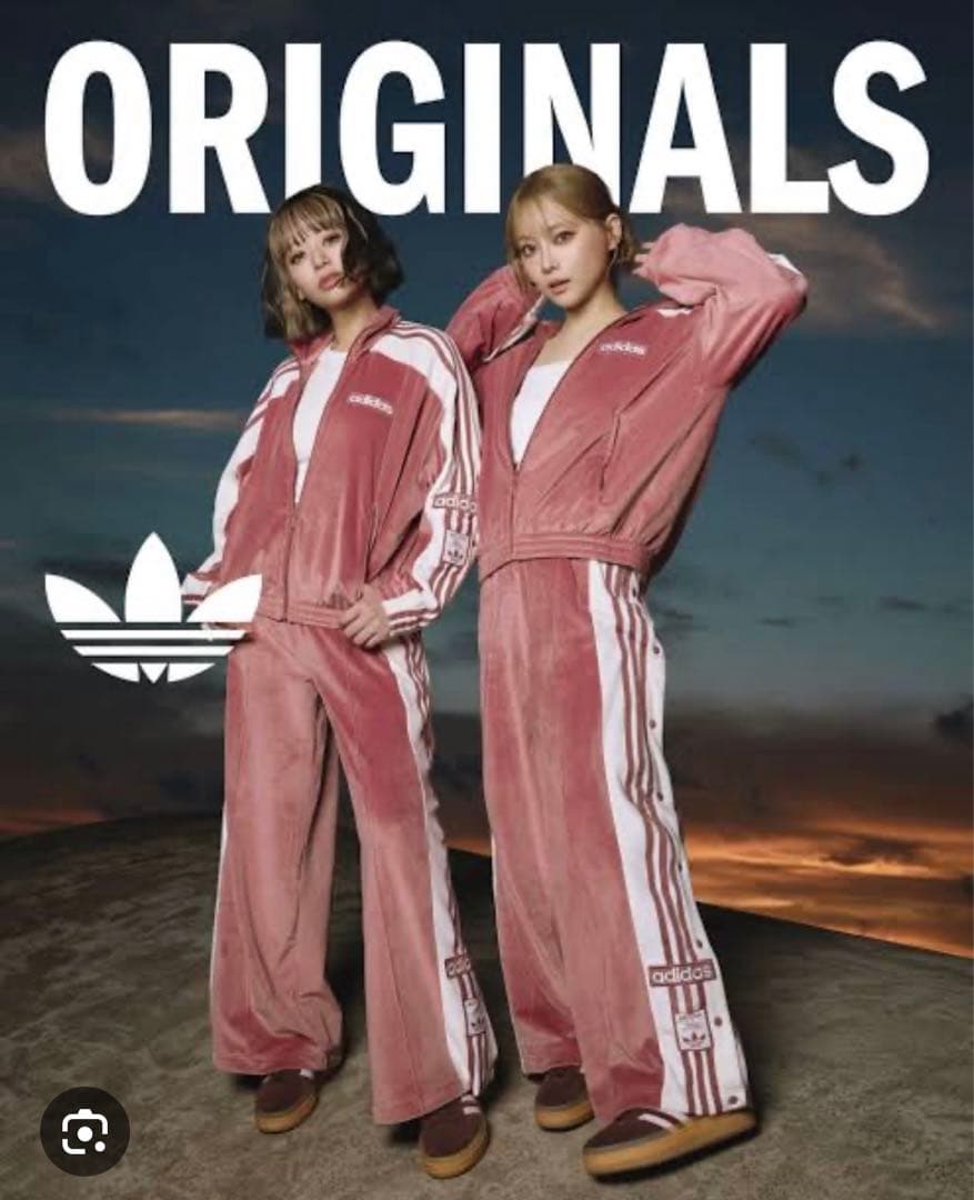 adidas オリジナルス　ベロア　ピンク ストライプ ジャージ パンツSサイズ