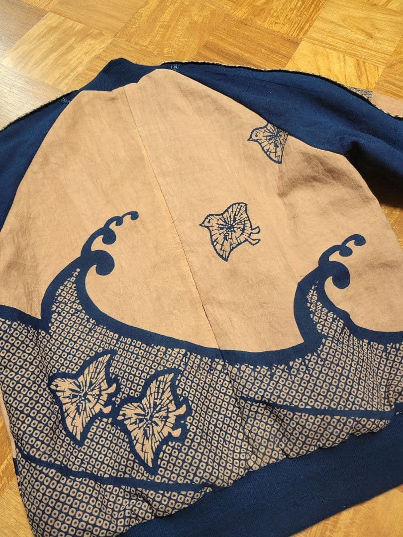 め0921古布リメイク藍染木綿柿渋染めジップアップスカジャンMA-1ハンドメイド