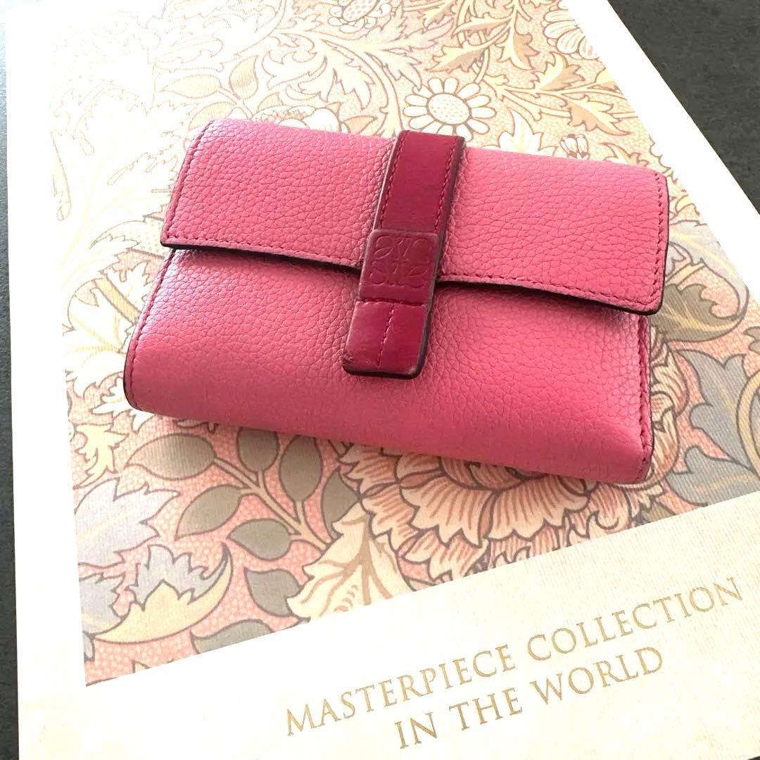 最終値下げ大人気LOEWE 正規品　ロエベ　三つ折り折りたたみ財布ピンク赤レッド