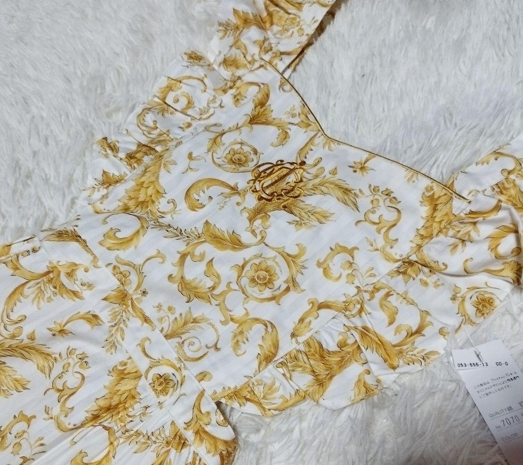 未使用　ChristianDior　カネボウ　コットンエプロン　白×金　ロゴ刺繍