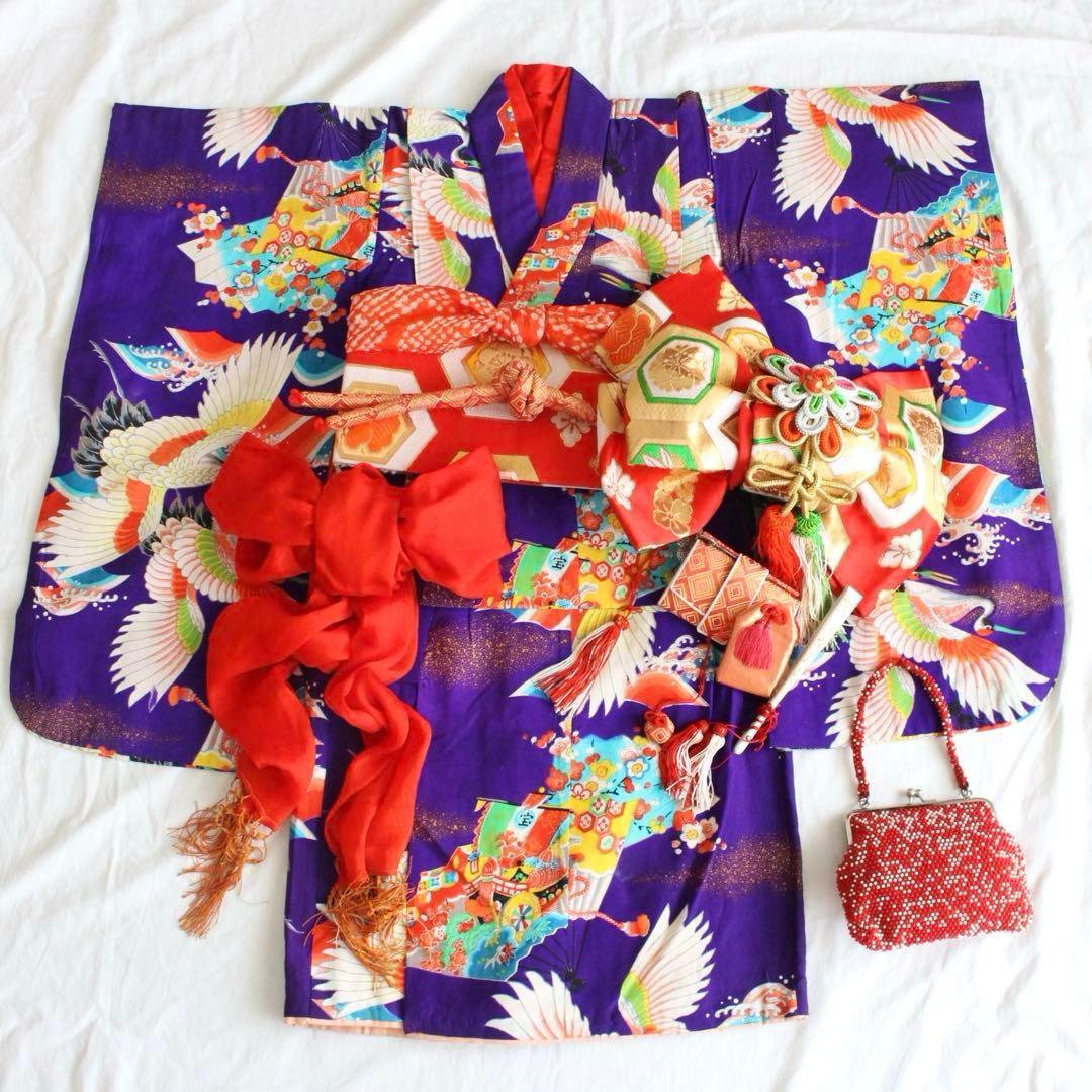 【専用】七五三 5歳前後 女の子 子供 アンティーク 着物 つくり帯 セット