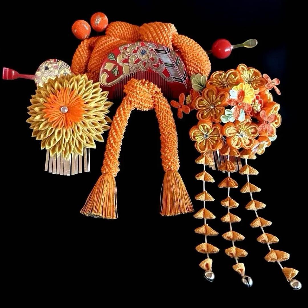 日本髪 髪飾り 七五三(7歳) 橙色