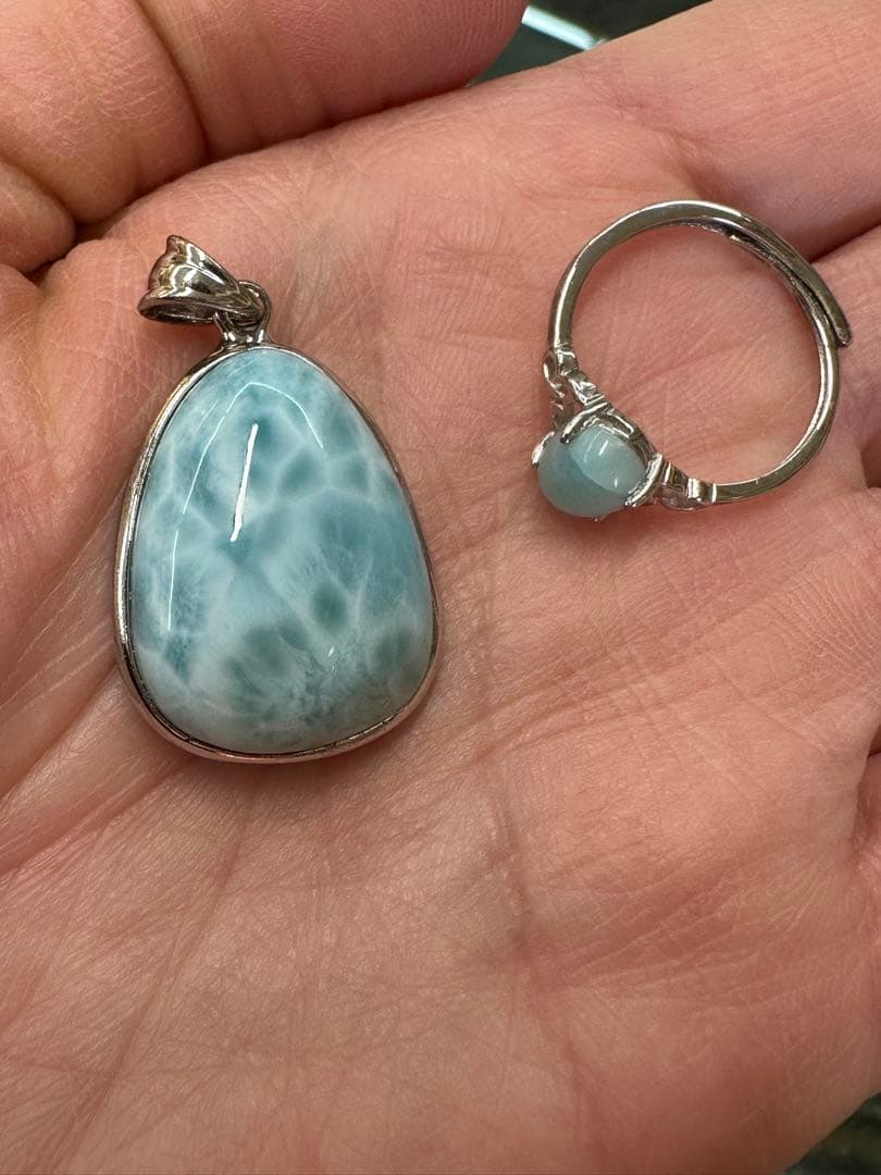 ラリマー ペンダント＆リング セット