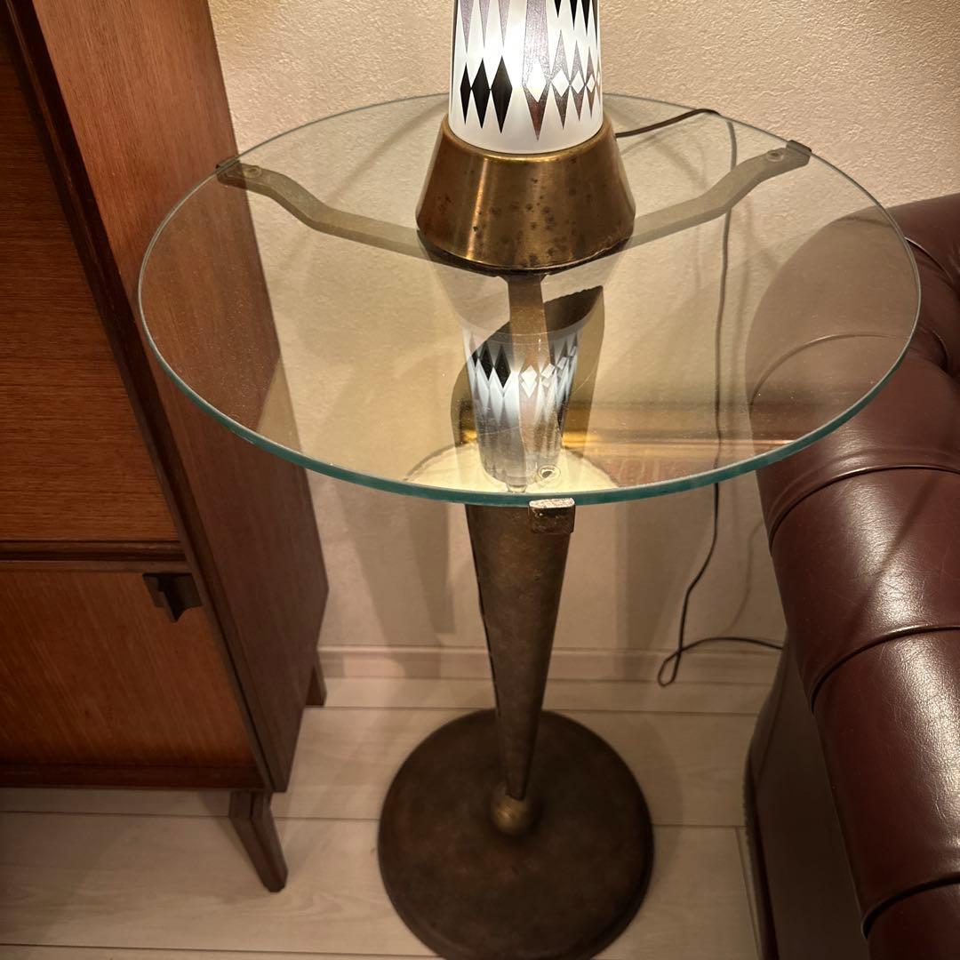 円形ガラスサイドテーブル　ミッドセンチュリー　ヴィンテージ