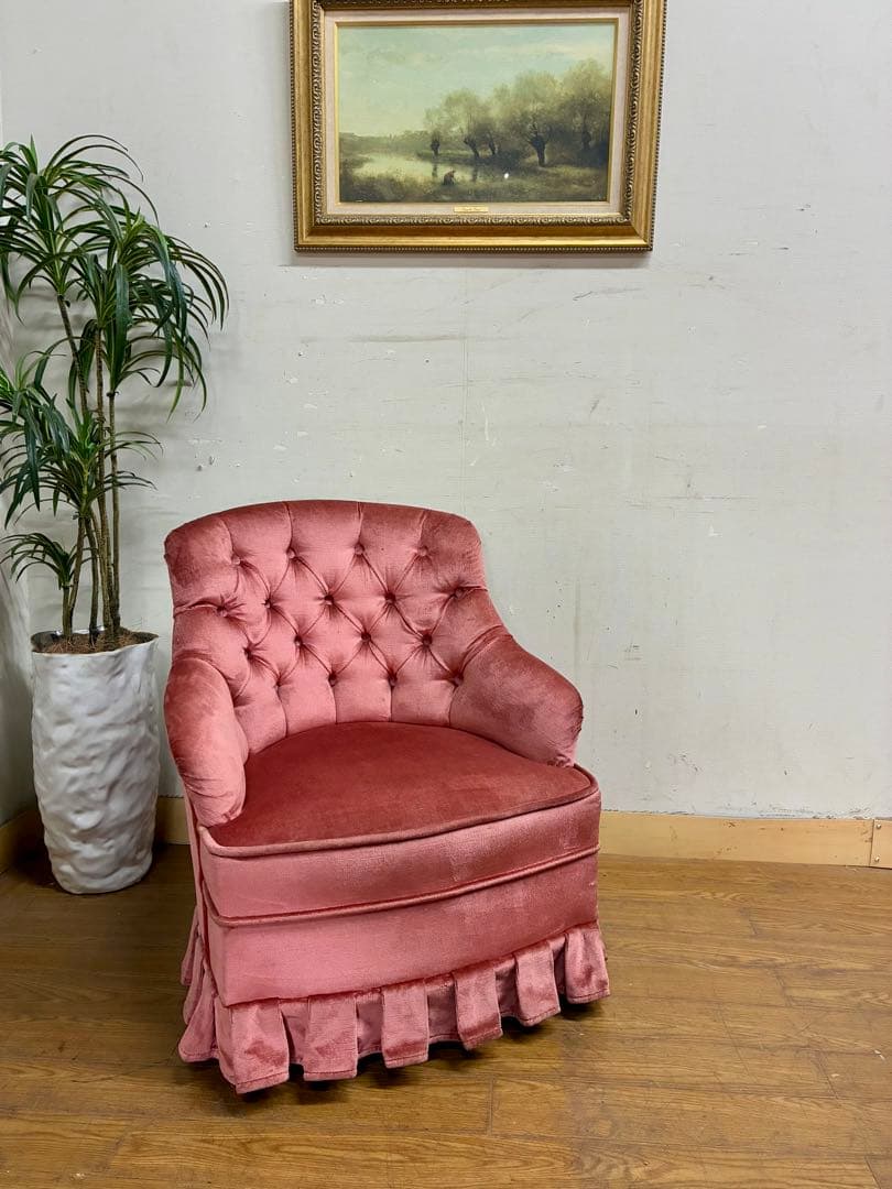 管405☆イタリア製☆アンティーク☆ピンクファブリックソファー