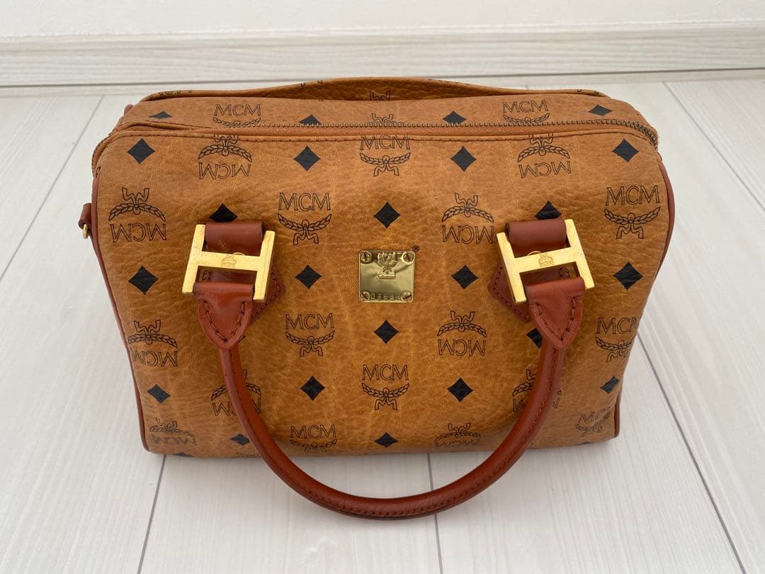 【美品】MCM★シボ革 ミニボストンバッグ ブラウン レザー