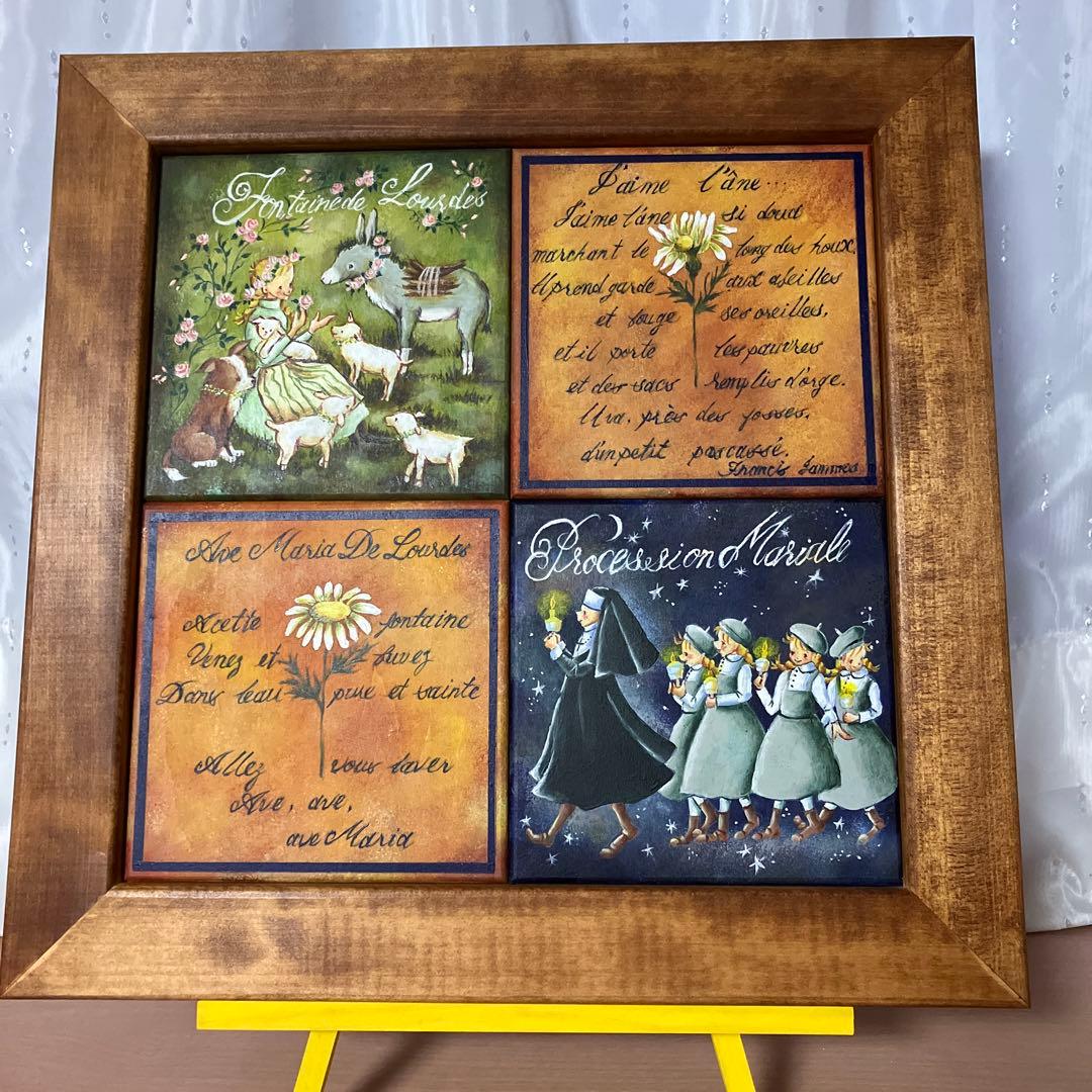 トールペイント作品　少女と動物達/聖夜