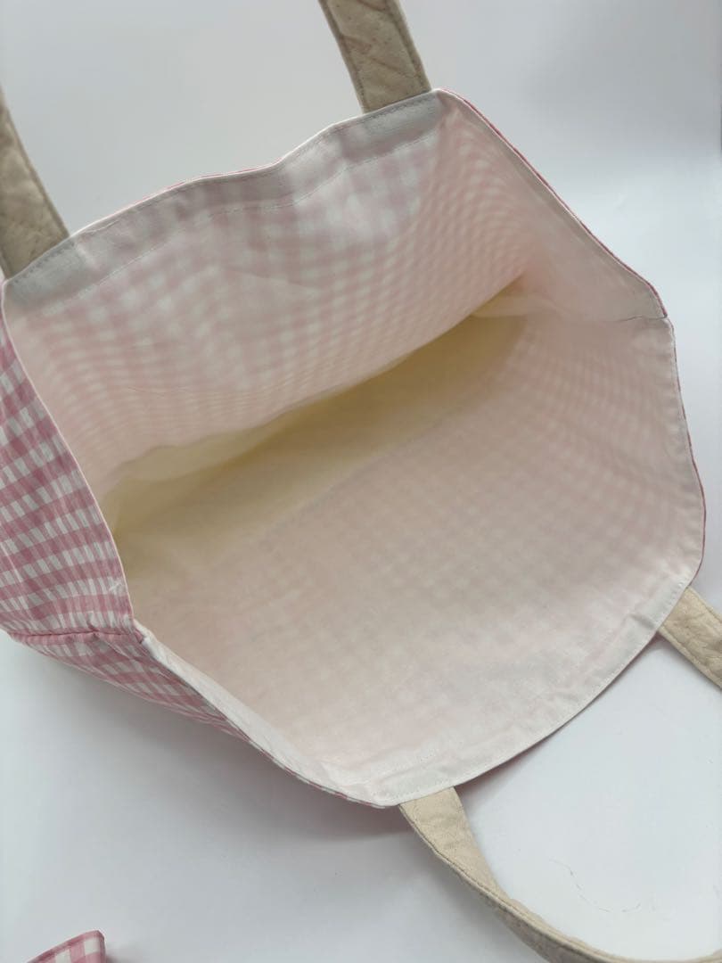 ピンク チェック 入園 レッスンバッグ 3点セット ハンドメイド ファミリア