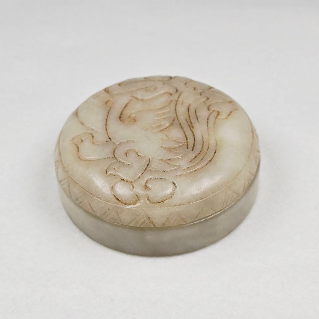 骨董品 茶道具 本物和田白玉 手彫 明清 夔鳳紋 香合 粉合 炉瓶三事 古道具