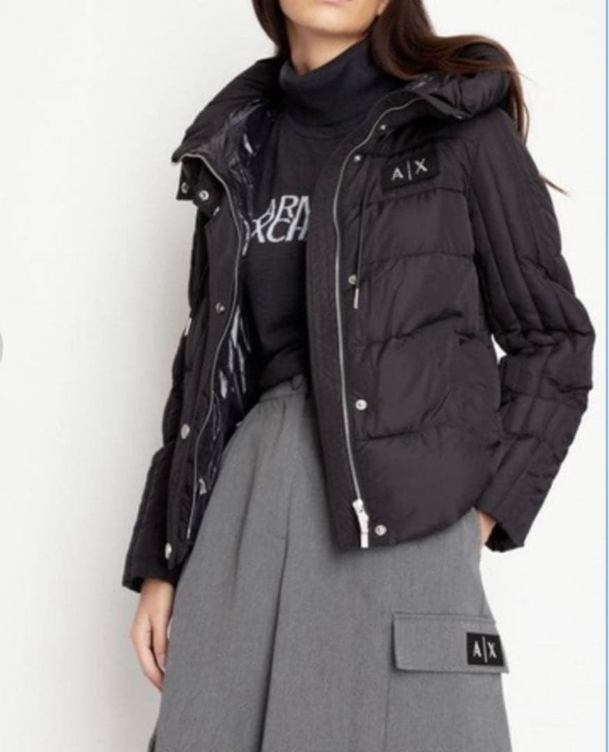 A/X フード付き ブラックダウンジャケット