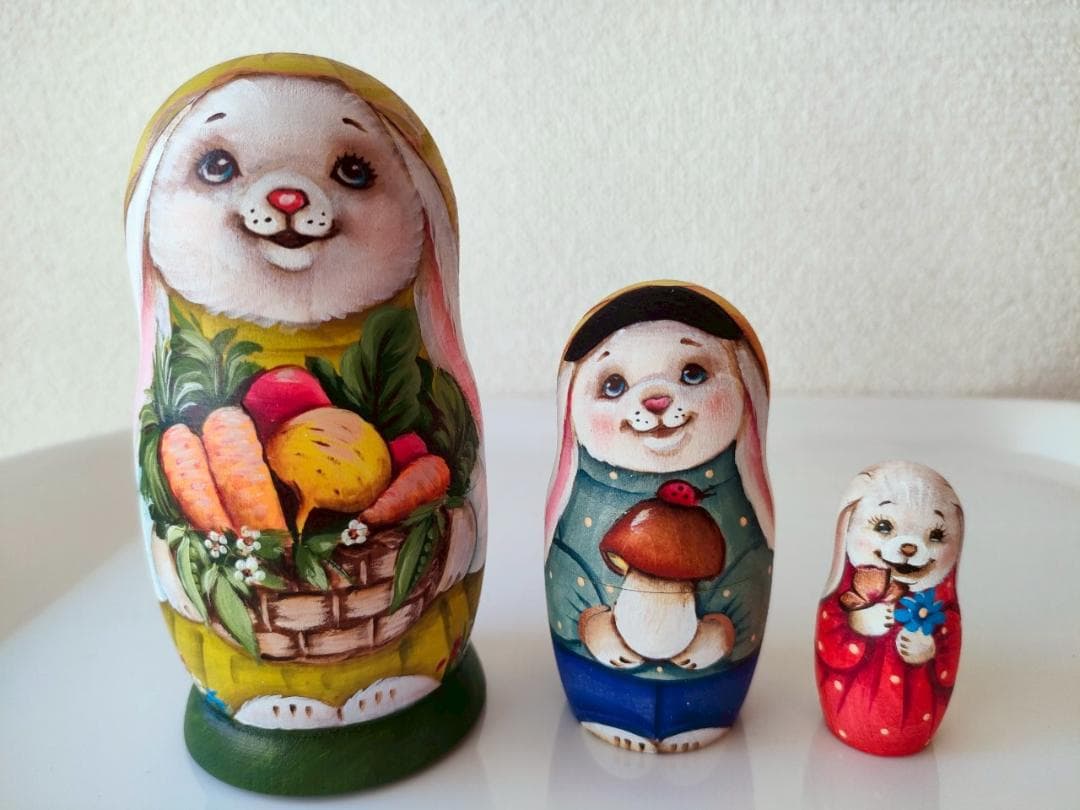 【KV016】11cm級 マトリョーシカ カバノヴァ　うさぎの親子