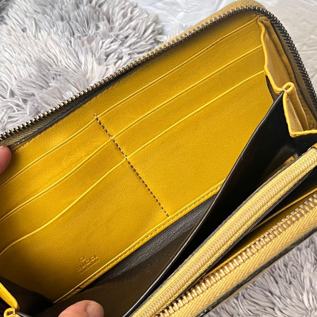 グッチ　ラウンドファスナー　マイクロシマ　マスタードイエロー　メンズ　レディース