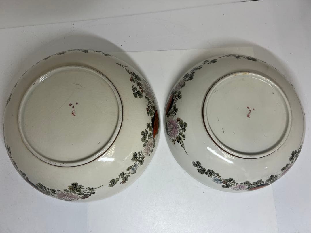 九谷焼　青粒大ミッ鉢　直径33/30/27cm 東K8-0202⑥