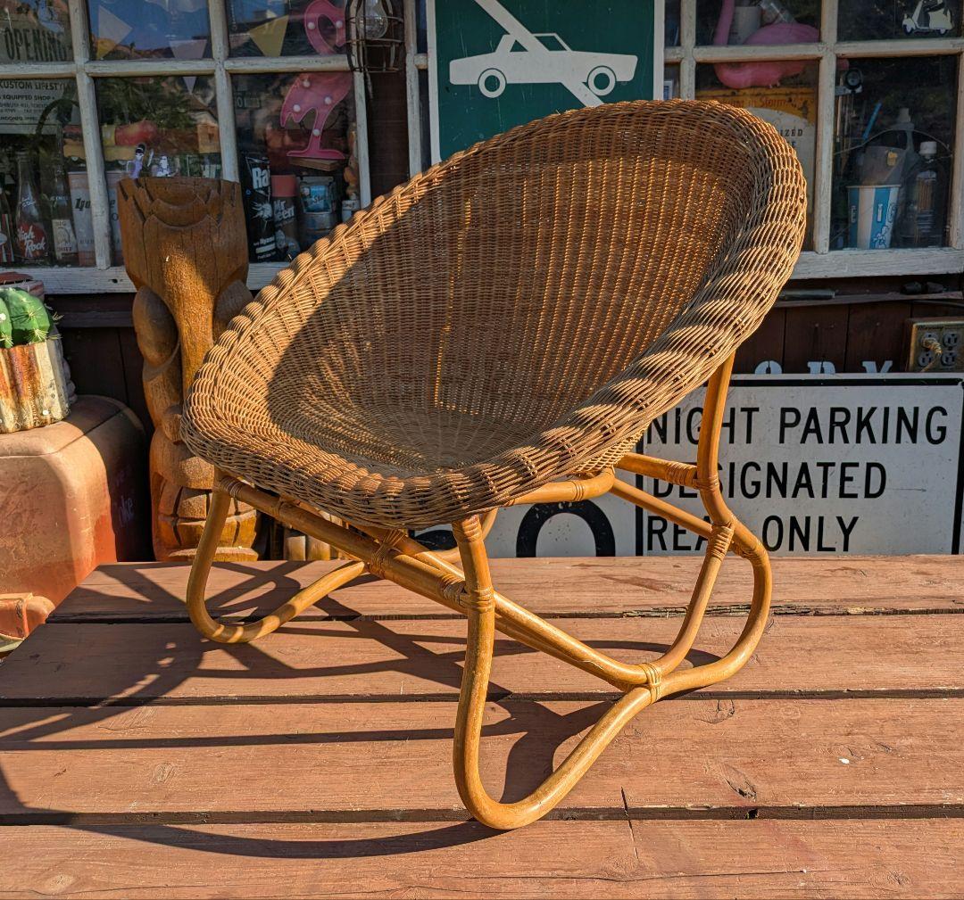 カメリア　ヴィンテージ　オールドラタン　ラウンドチェア　椅子