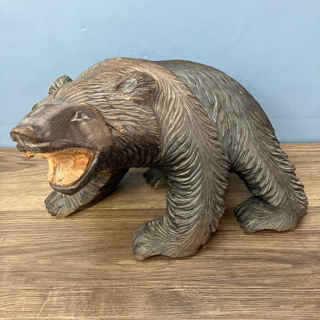 E-4 木彫りの熊 置物 北海道 民芸品 彫刻 木彫り 一刀彫 熊 置物 吠え熊