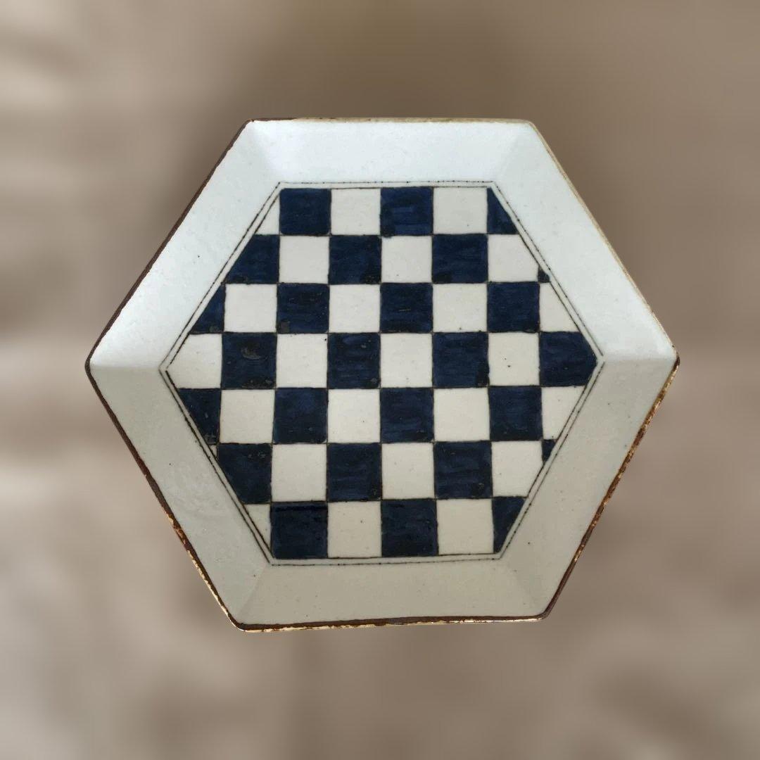 高島大樹　市松　六角皿　19×16.5cm