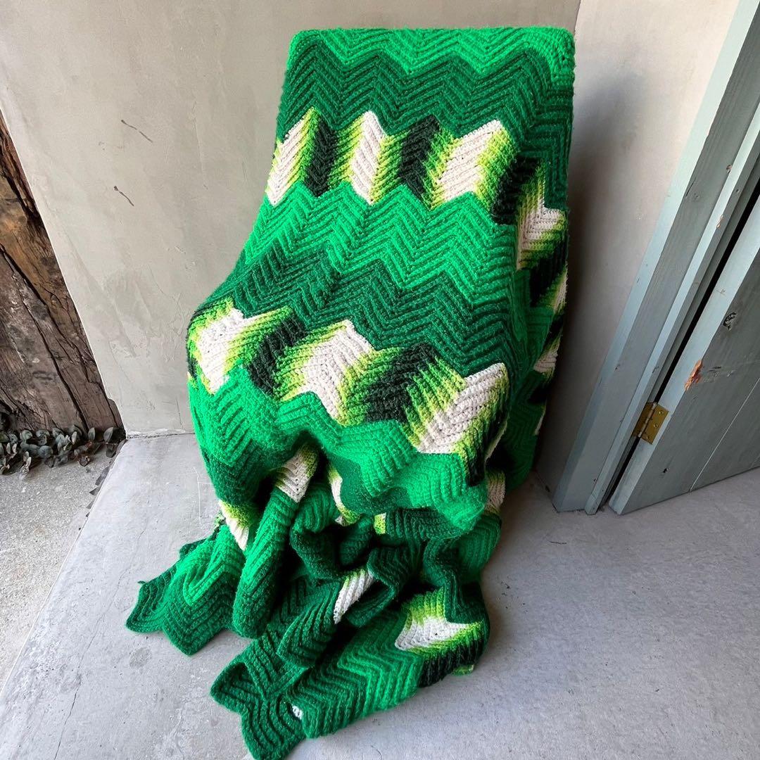 【1970s USA vintage】グラニーブランケット　グリーン系　クロシェ