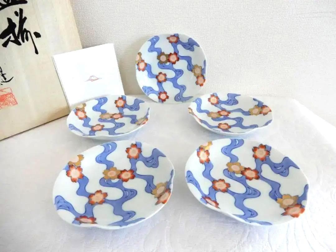廃番希少　深川製磁【川に桜】銘々皿　取り皿　5枚　新品♬