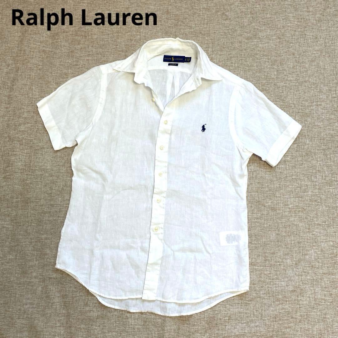 ラルフローレン レディース ホワイト ポニー刺繍 半袖 リネンシャツ XSサイズ