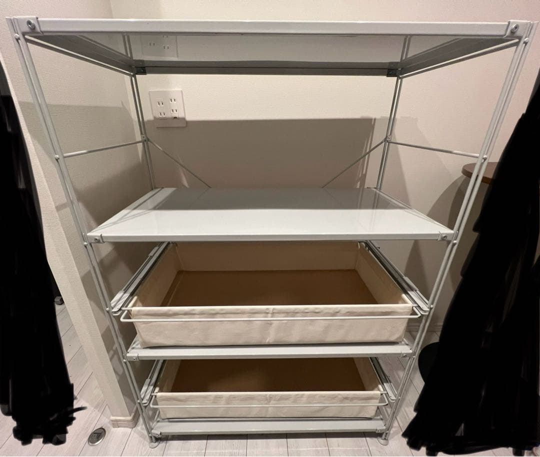 土日限定価格です❣️無印スチールユニットシェルフワイドグレー帆布バスケット2、棚4