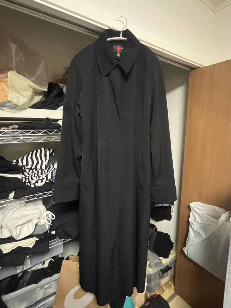 ブラック ステンカラーコート ロング丈 ロングコート