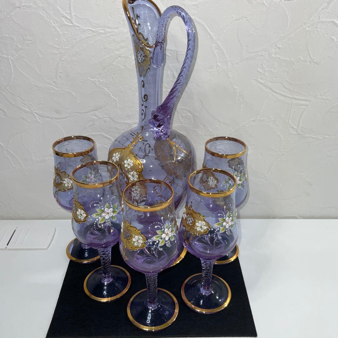 ベネチアンガラス　グラス５　デキャンタ１