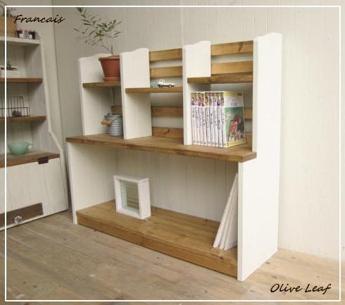 サイズ、デザインオーダー可！お子様目線ラック●シャビーホワイト無垢材●受注製作