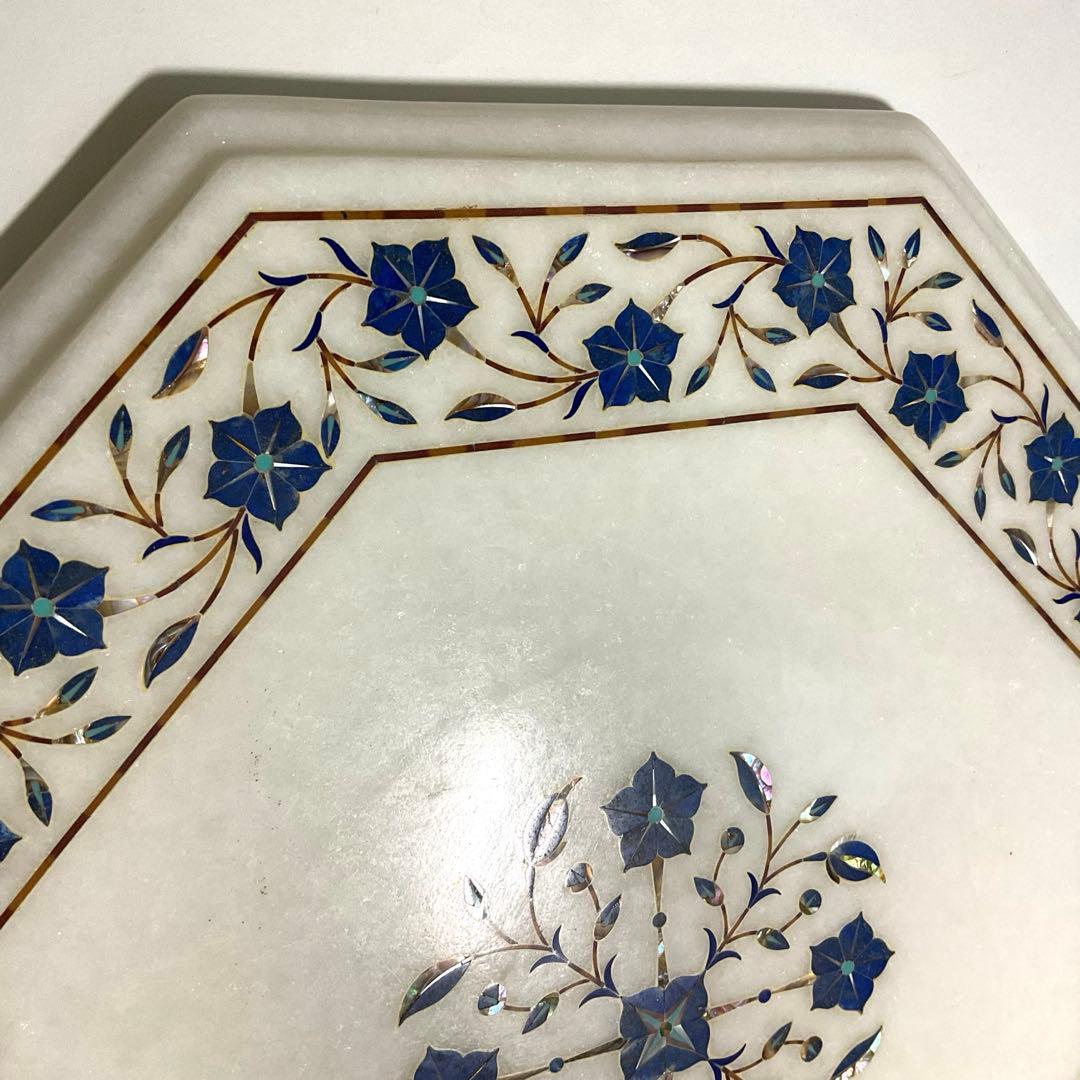 【大判】大理石 象嵌細工 インド工芸 八角形プレート