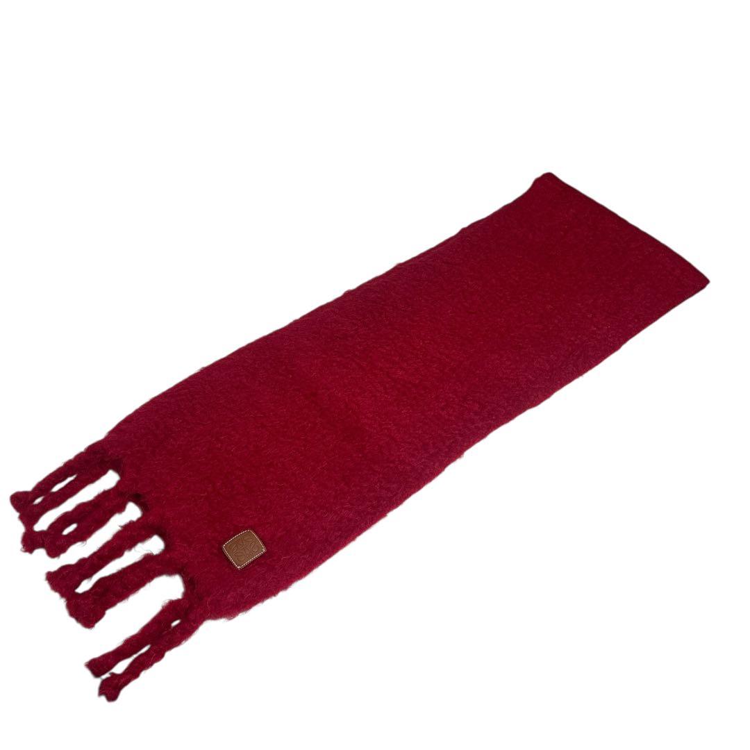 LOEWE ロエベ 大判 マフラー フリンジ レッド モヘア レザータグ付き