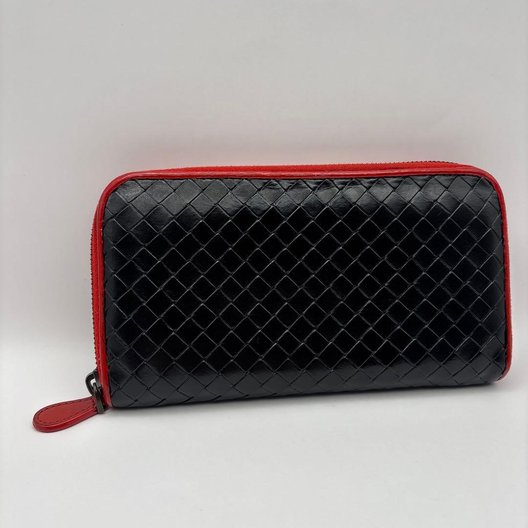 ◆正規品◆ボッティガヴェネタイントレチャート ラウンドファスナー長財布ブラック