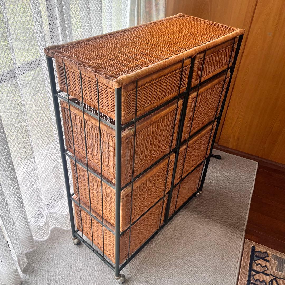 ヴィンテージ　ラタン　チェスト　アイアンフレーム　キャビネット
