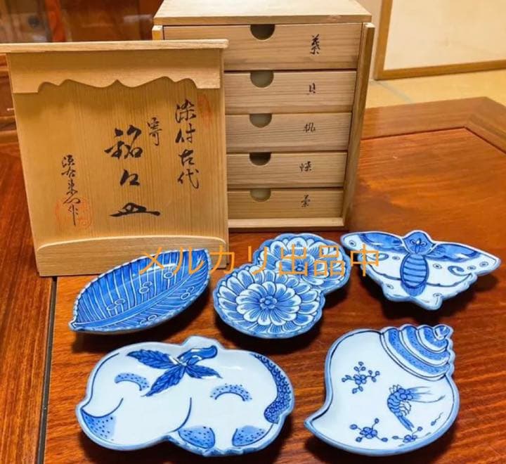 源右衛門窯　染付古代寄 銘々皿