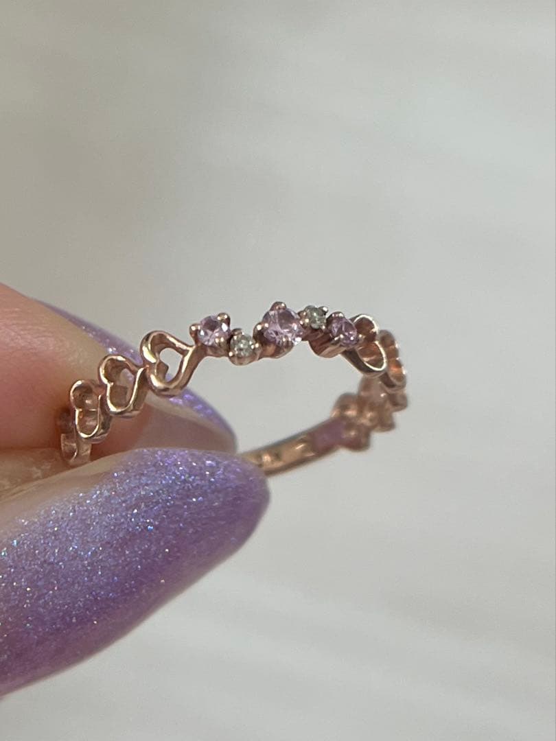 最終k10PGピンクサファイアハートモチーフリング