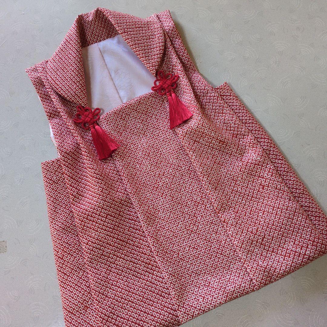 七五三３歳正絹総絞りの被布（赤色）中綿無し