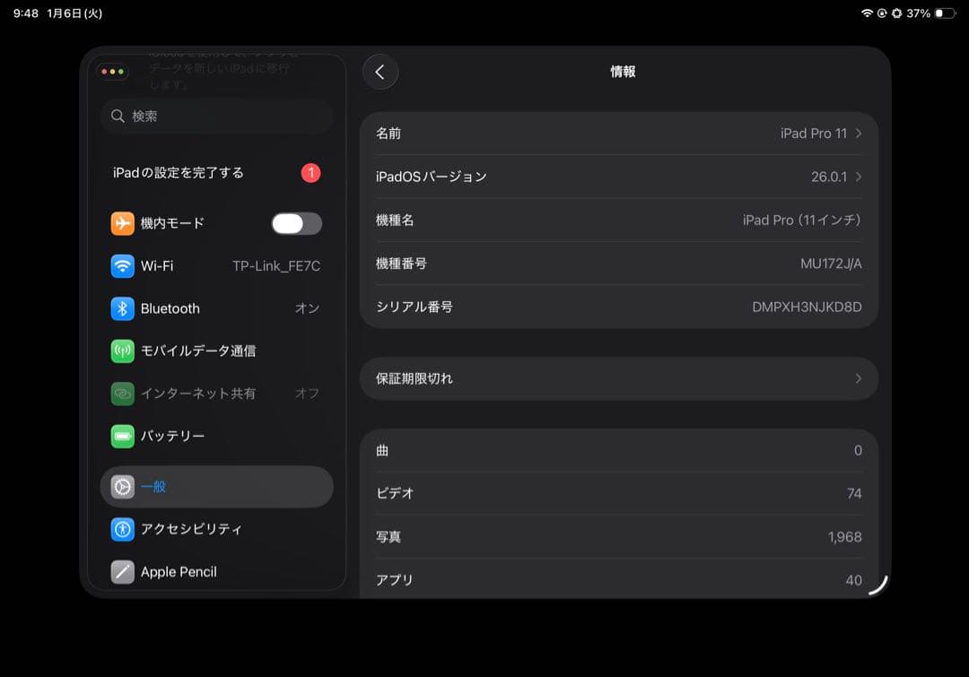 iPadPro11インチ 第1世代 256GB Wi-Fi+Cellular