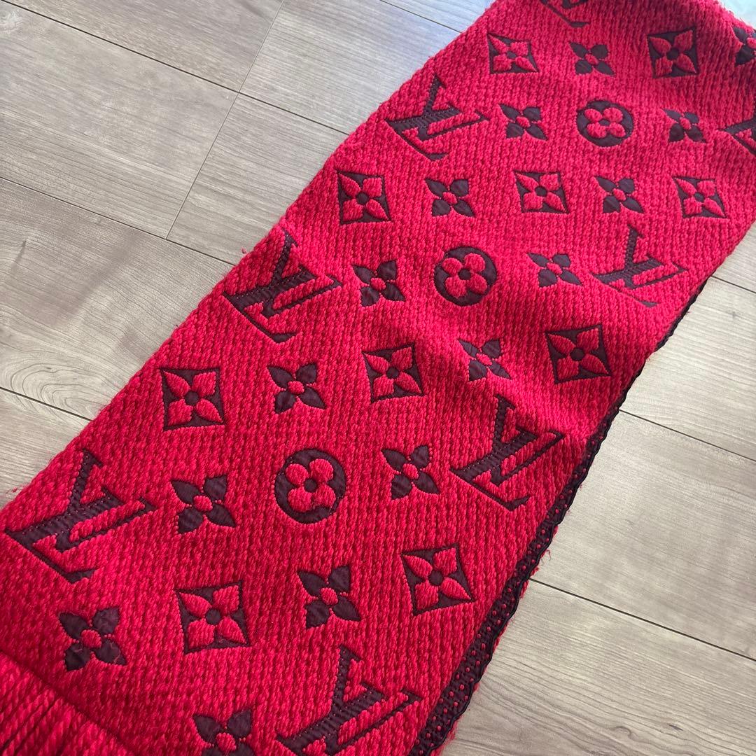 正規品　ルイヴィトン ニットマフラー エシャルプ ロゴマニア レッド モノグラム