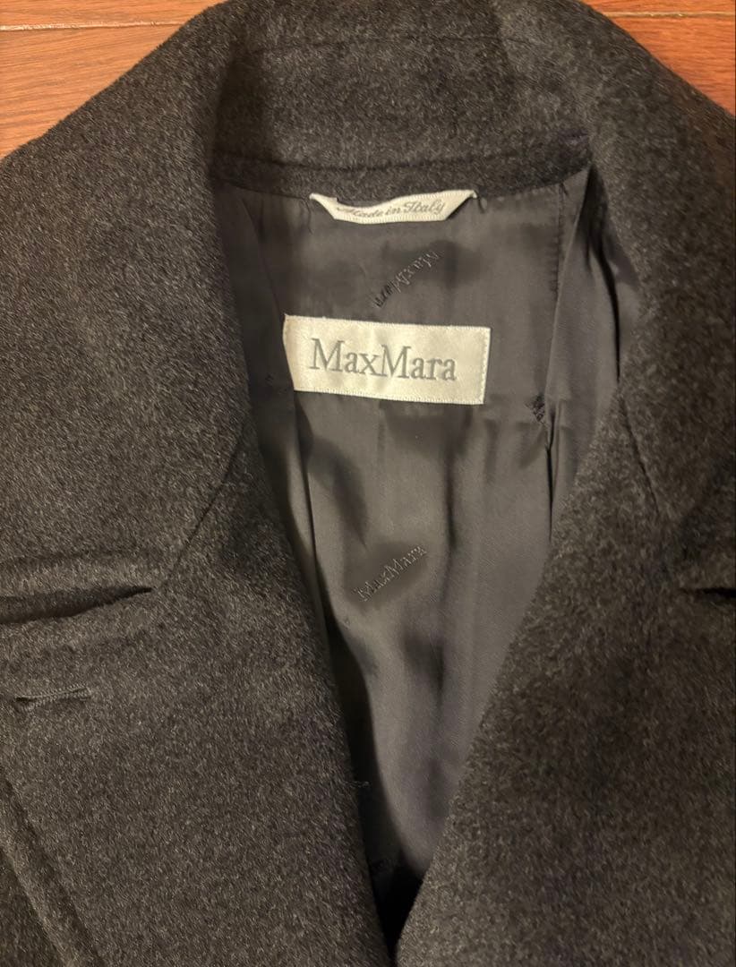 MaxMara ダークグレー ベルト付きロングコート 36