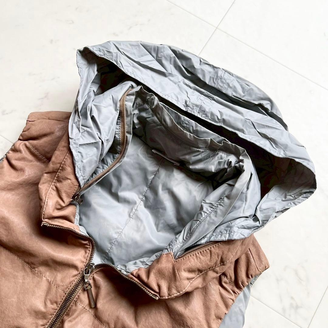 極美品 BRUNELLO CUCINELLI ラムレザー ダウンベスト フード付